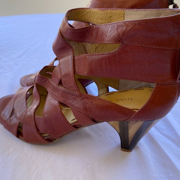 Nine West Leather Gladiator Caged Heel Open Toe Sandals - Picture 6 of 11